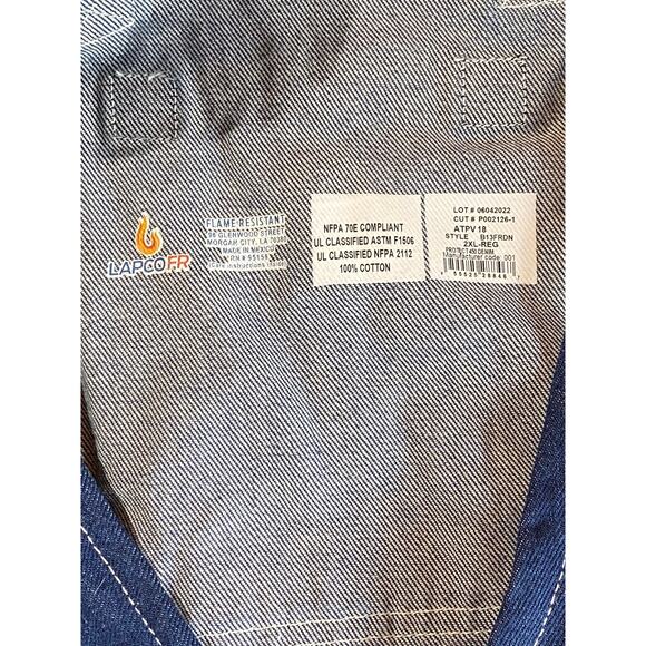 Lapco Mens 2XL Fire-Resistant ATPV 18 Protect 450 Denim B13FRDN Bib-Overalls - Picture 11 of 12